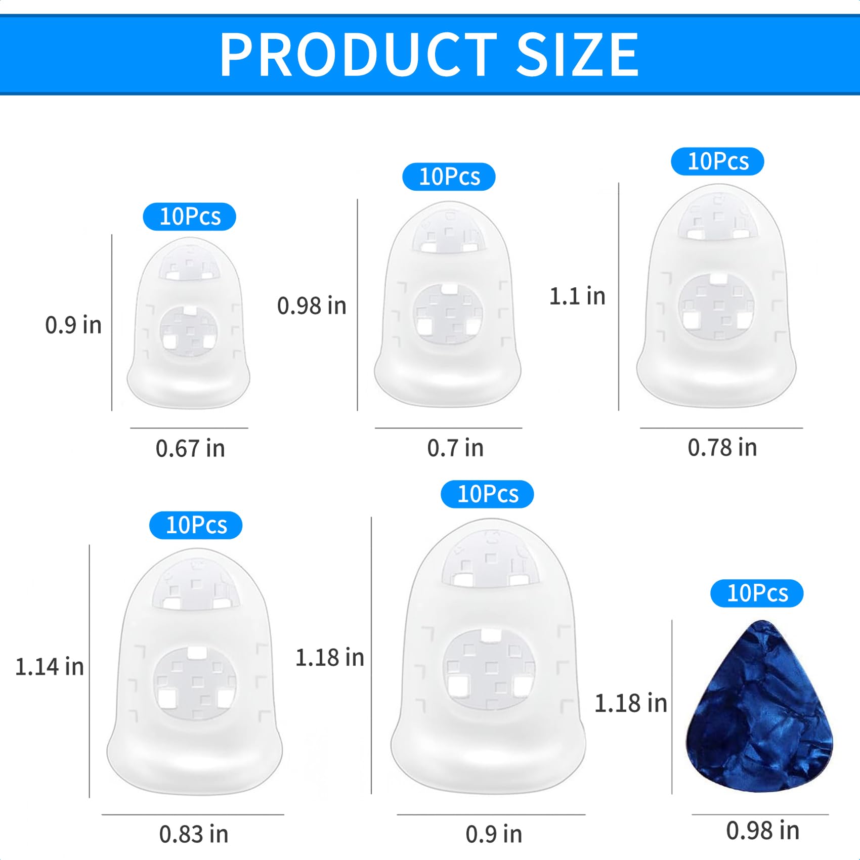 VBHHY 50pcs Guitar Silicone Finger Protectors, Guitar Fingertip Protector Caps in 5 Sizes for Beginner Playing Electric Guitar a
